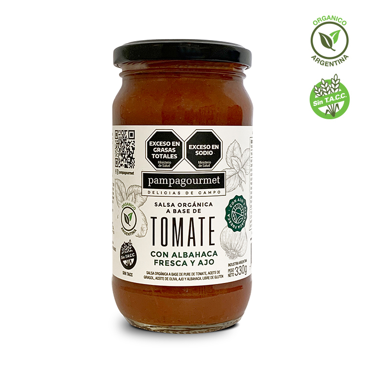 Pampa Gourmet Salsa Orgánica Tomate con Albahaca y Ajo 330g