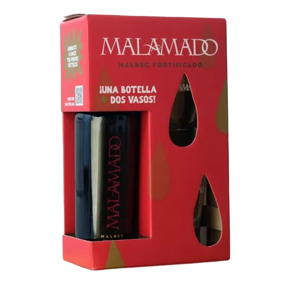 Malamado Estuche Botella + 2 Vaso