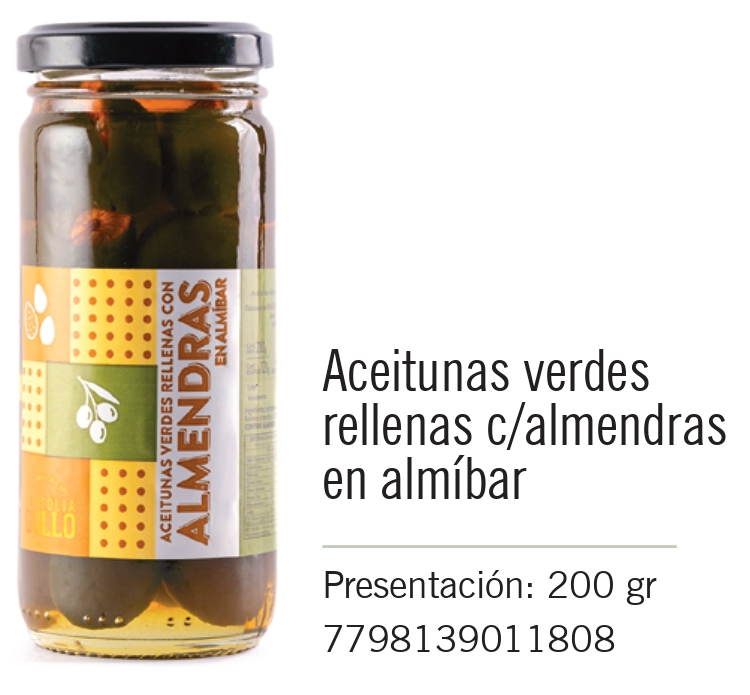 [453] Gullo - Aceitunas Verdes Rellenas con Almendras en Almíbar - Frasco 200g