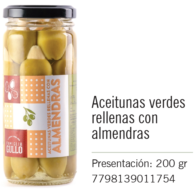 [446] Gullo - Aceitunas Verdes Rellenas con Almendras - Frasco 200g