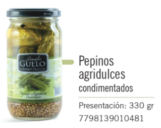 [1184] Gullo - Pepinos Agridulces Condimentados - Frasco 800gr