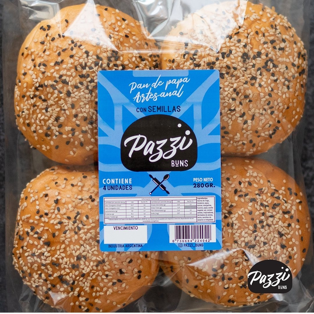 Pazzi Buns - Pan de papa - Hamburguesas Semillas x4 