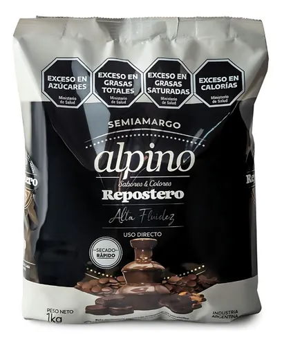 Chocolate baño de reposteria Alpino en pins - Alta fluidez - Bolsa 1k 